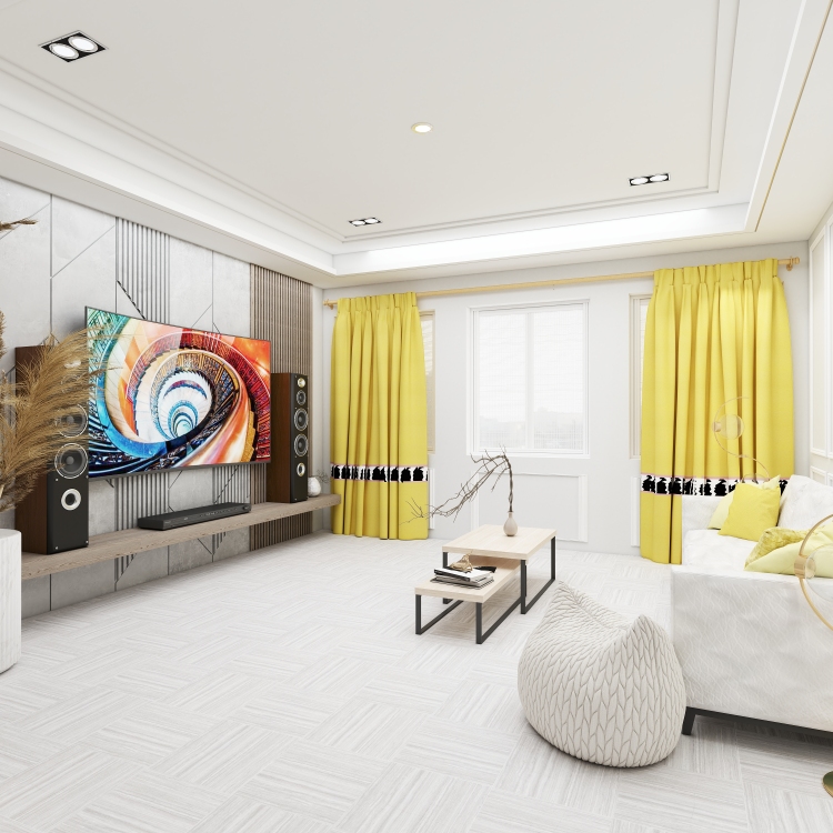 Grey and yellow living room